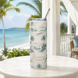 Briana’s Cabanas Tropical Toile 20 oz Tumbler | Coastal Travel Cup