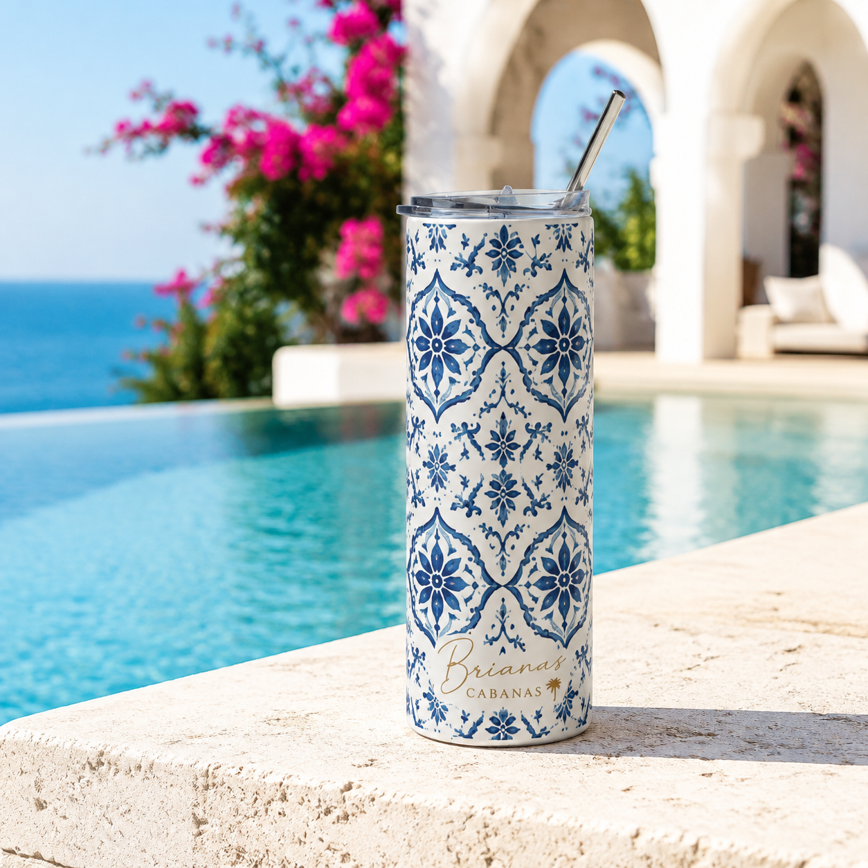 Briana’s Cabanas Mediterranean Blue Tile 20 oz Tumbler