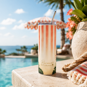 Briana’s Cabanas Coral Stripe 20 oz Tumbler | Tropical Travel Cup