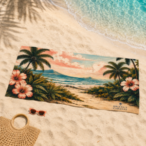 Vintage Tropical Beach Towel | Hibiscus Sunset Island Towel by Briana’s Cabanas