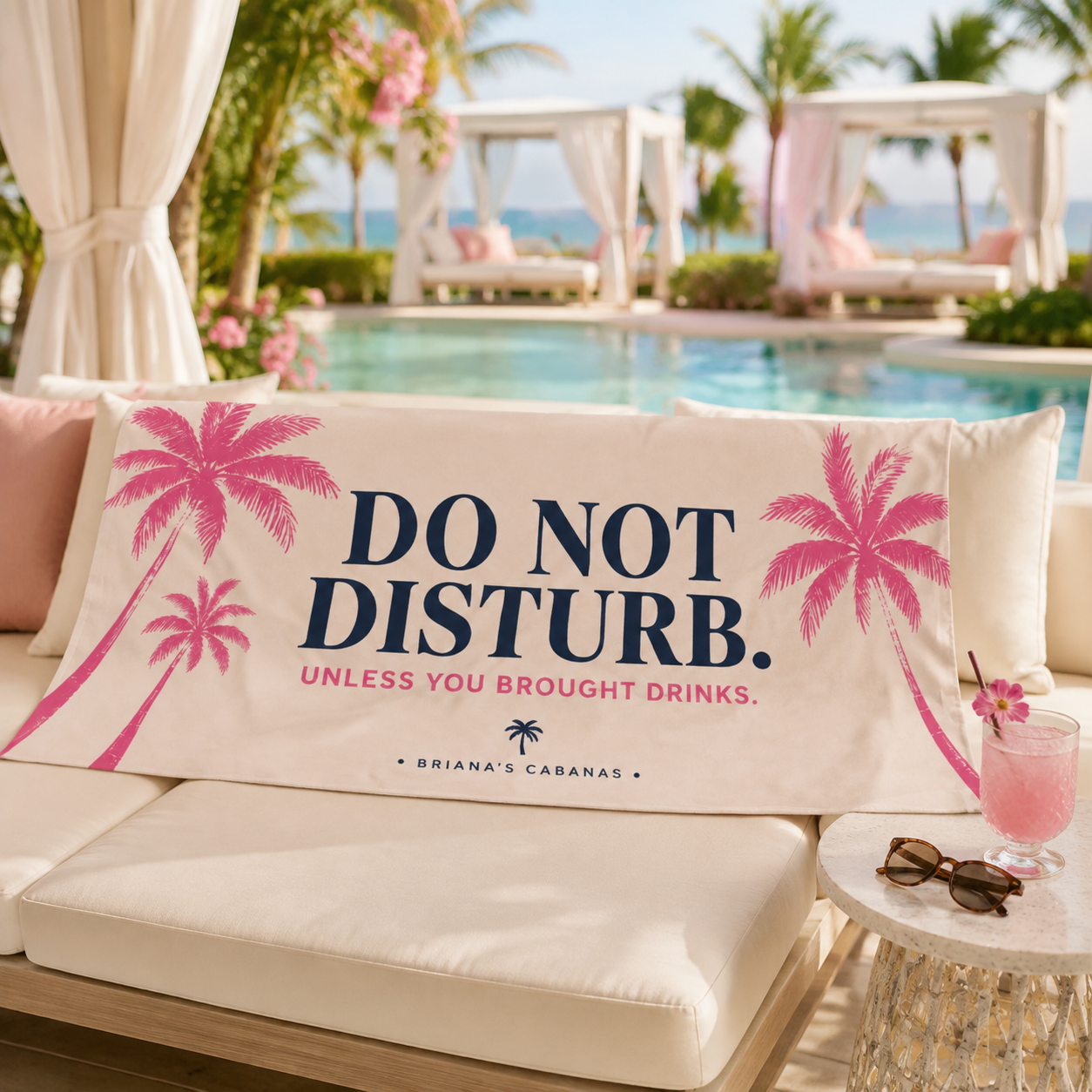Do Not Disturb Beach Towel — Unless You Brought Drinks | Pink Palm Resort Towel