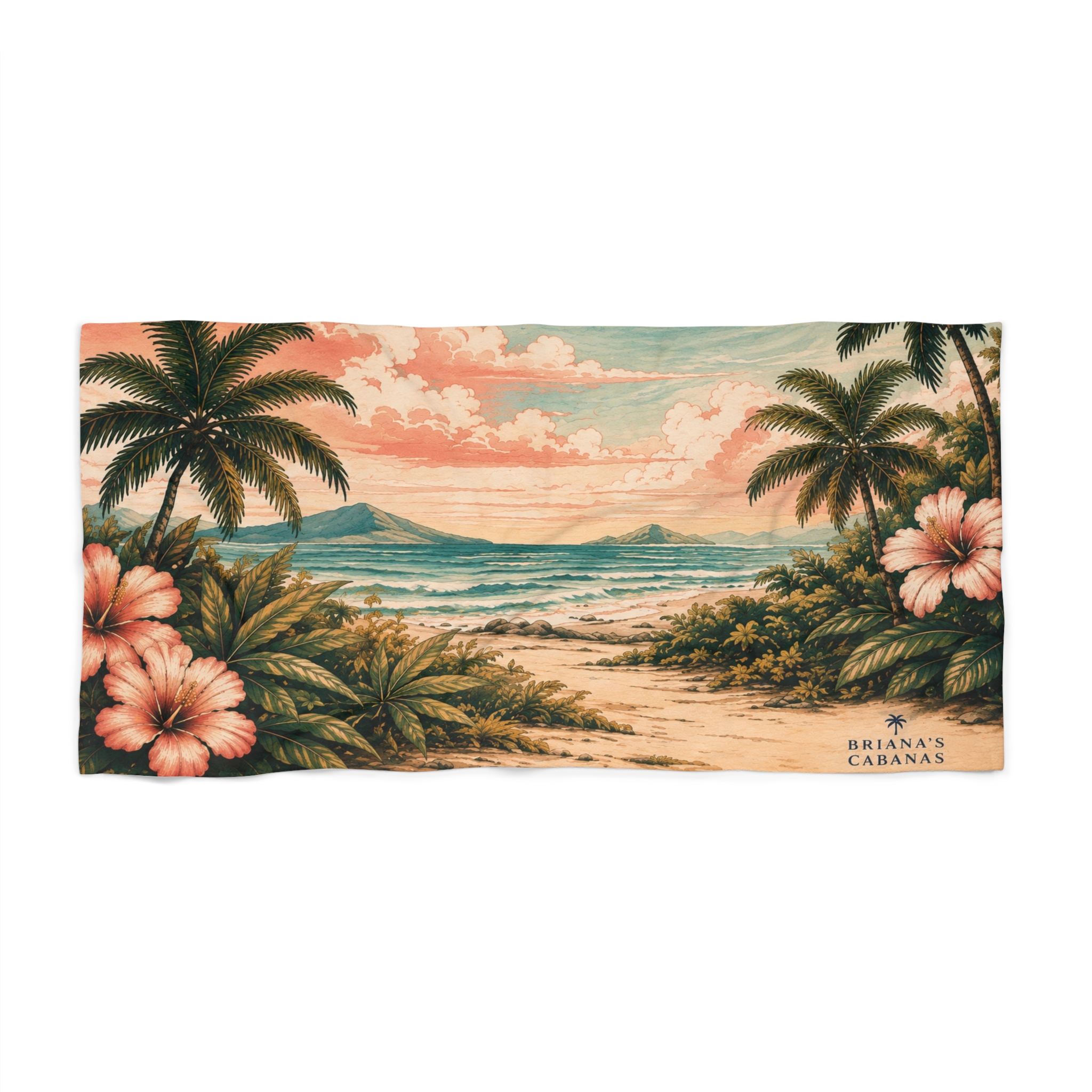 Vintage Tropical Beach Towel | Hibiscus Sunset Island Towel by Briana’s Cabanas - Image 2