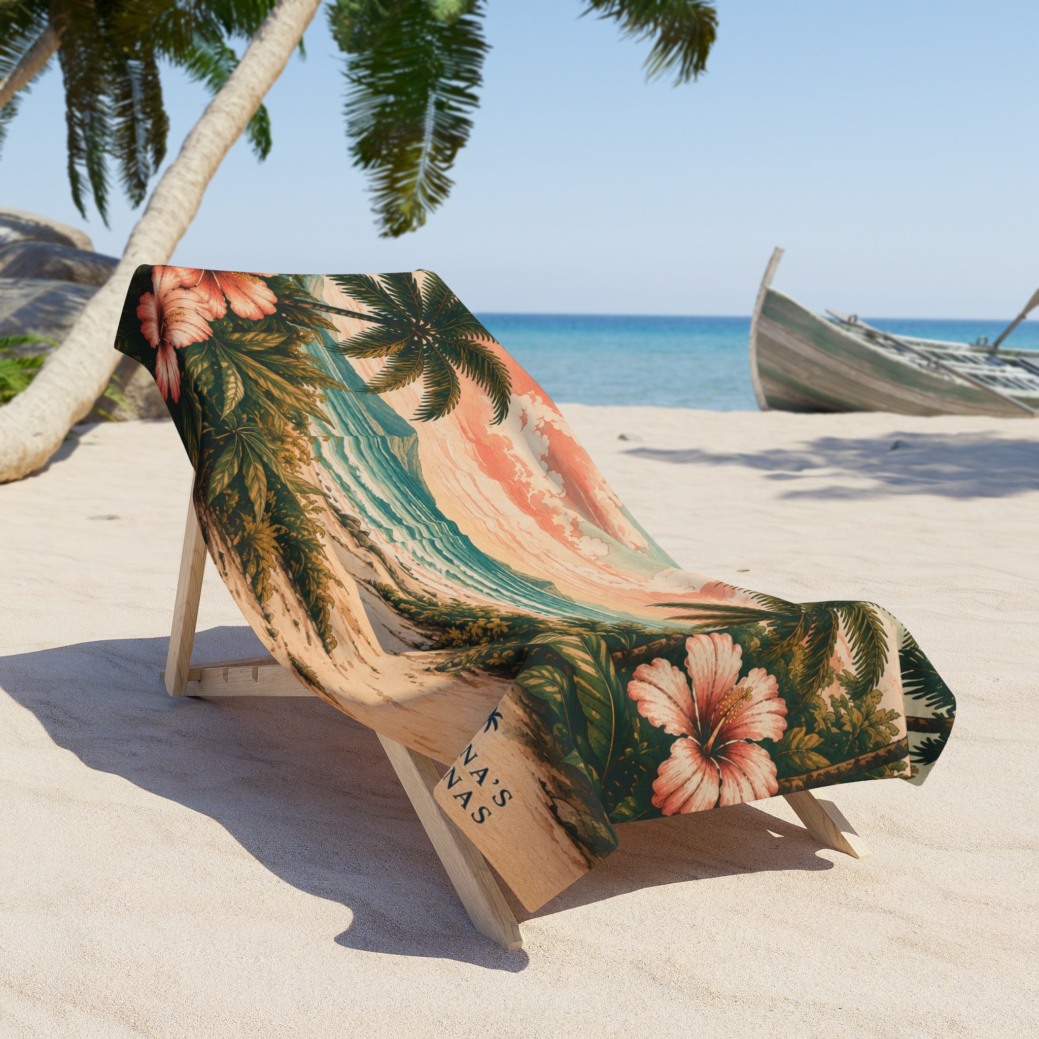 Vintage Tropical Beach Towel | Hibiscus Sunset Island Towel by Briana’s Cabanas - Image 3