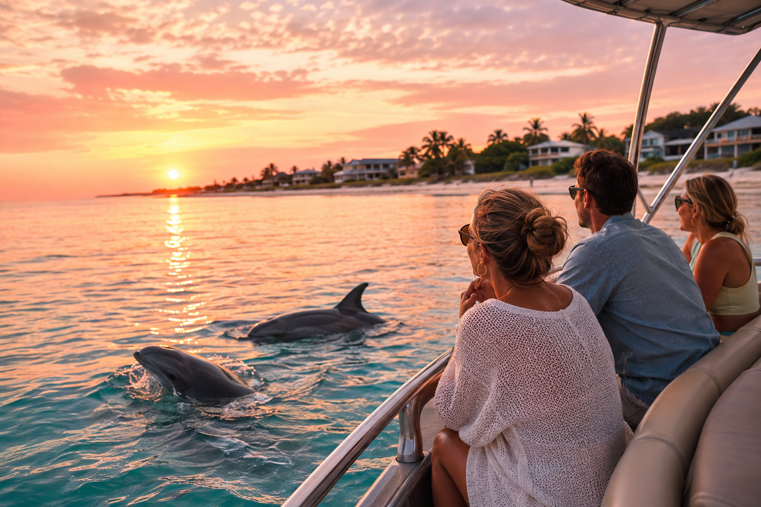 Dolphins beside a sunset cruise near Anna Maria Island
