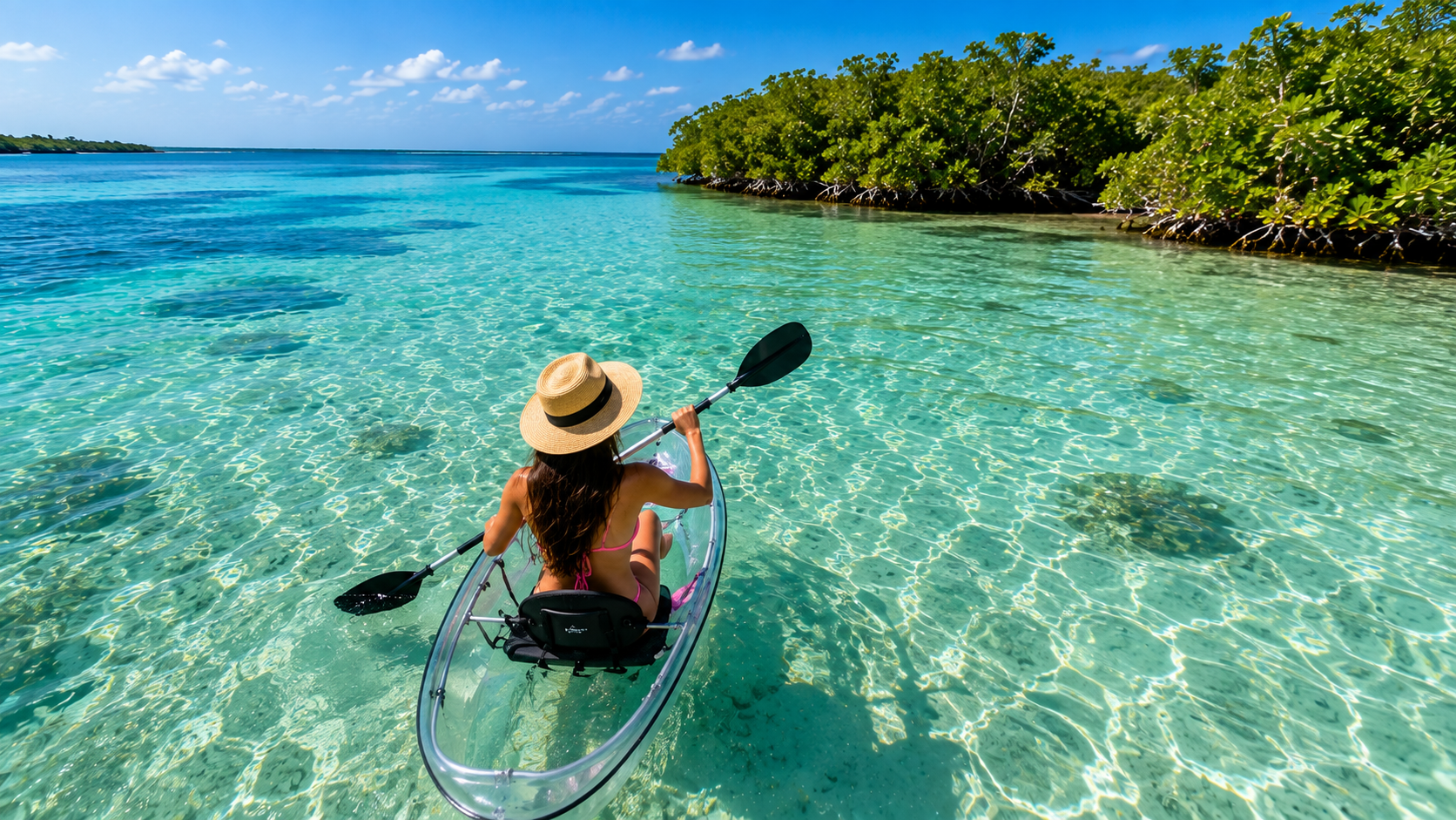 Kayaker exploring clear tropical water near Sarasota