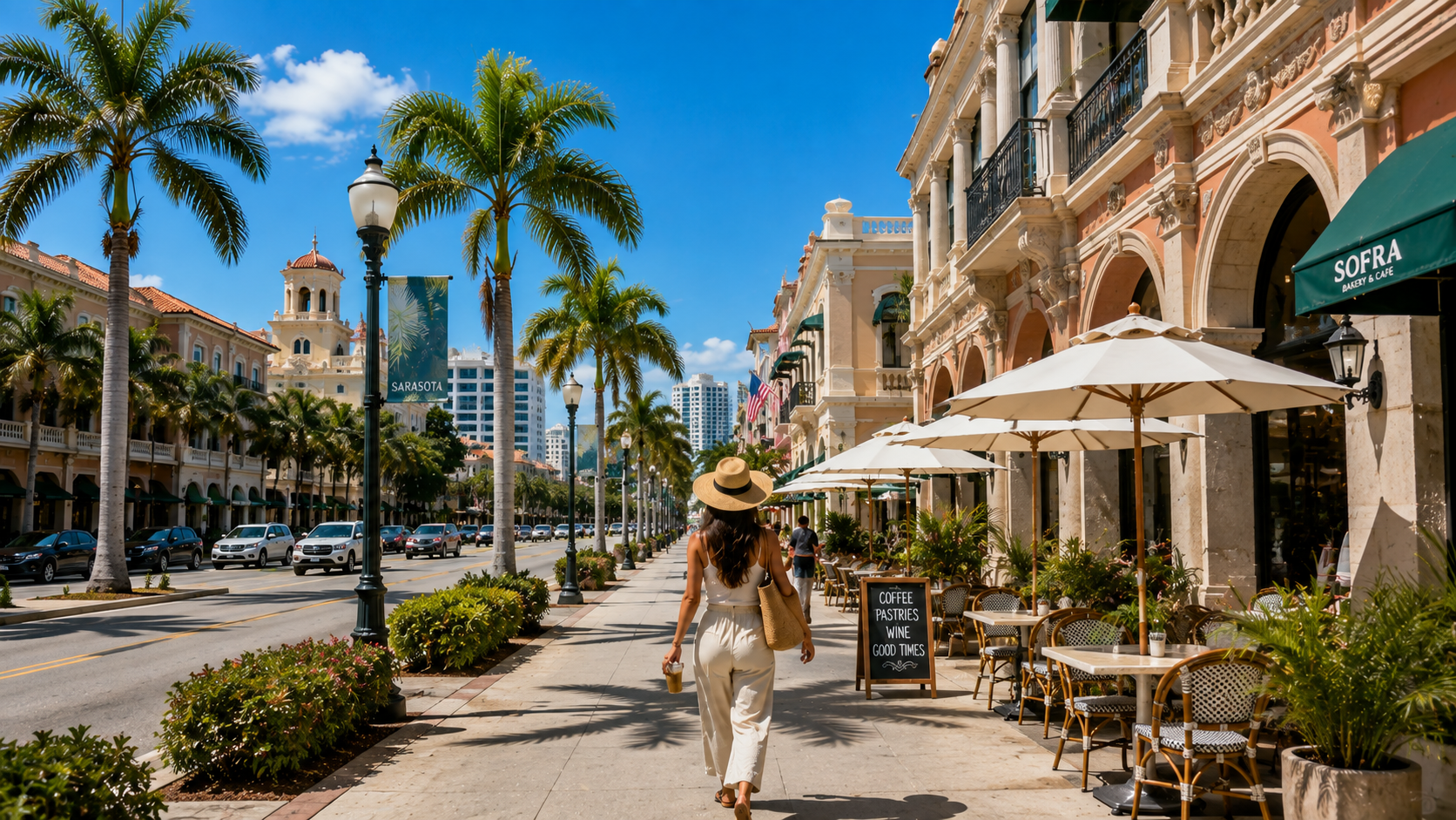 Downtown Sarasota street and palms