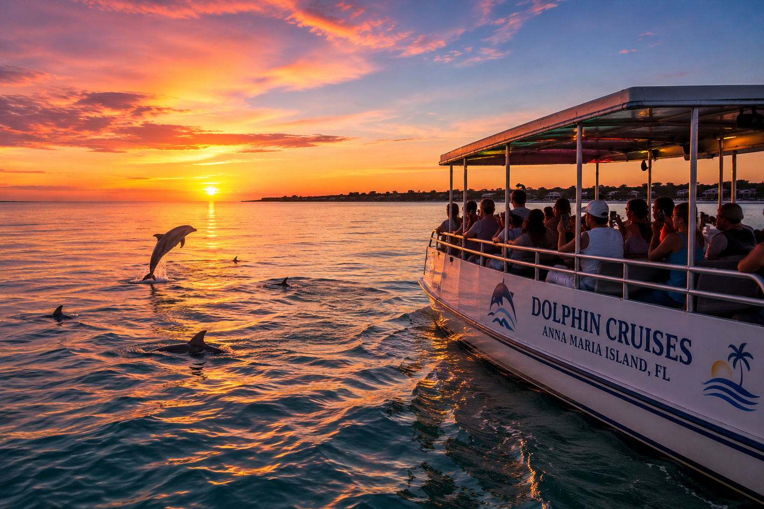 Sunset dolphin boat tour near Anna Maria Island