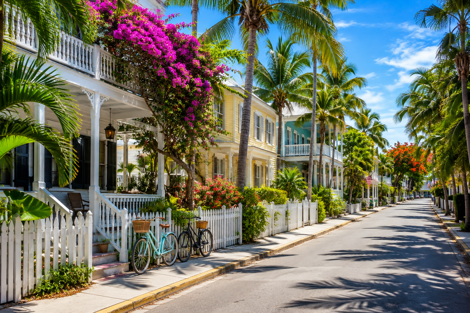 Palm-lined historic street in Old Town Key West