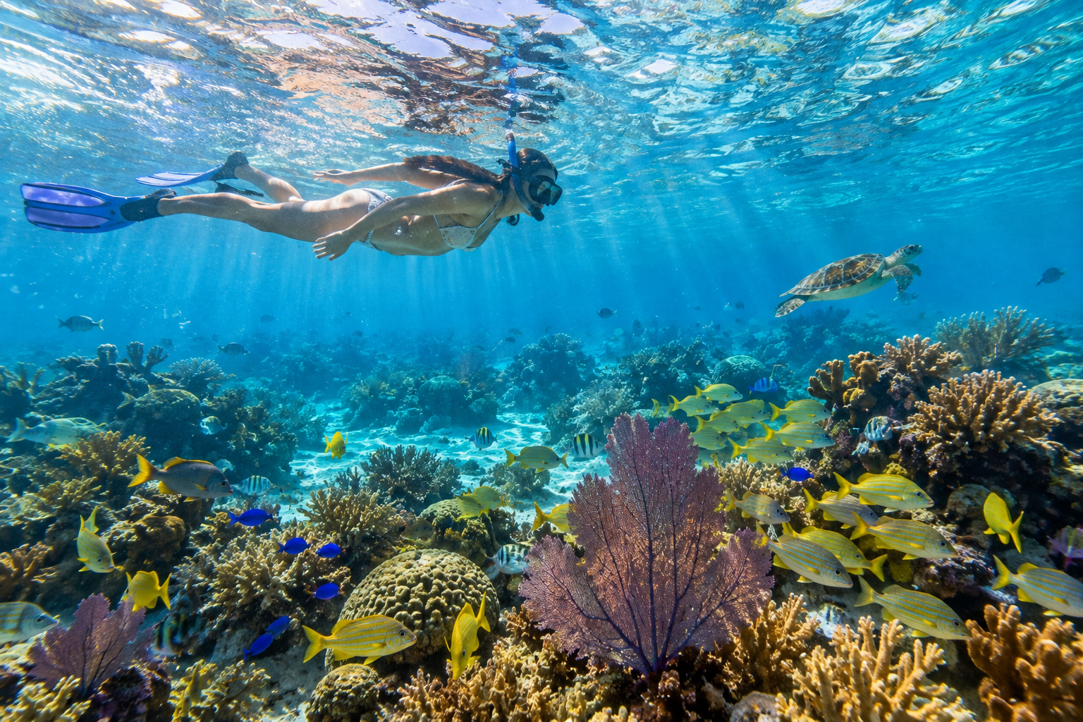Snorkeler over a tropical reef