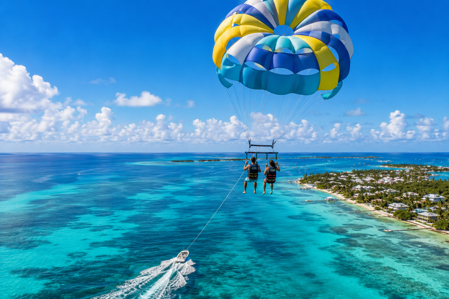 Parasailing over turquoise water