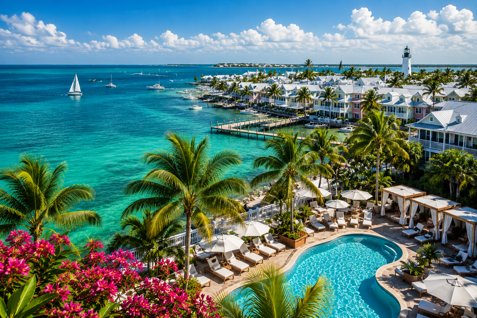 Bright tropical Key West waterfront