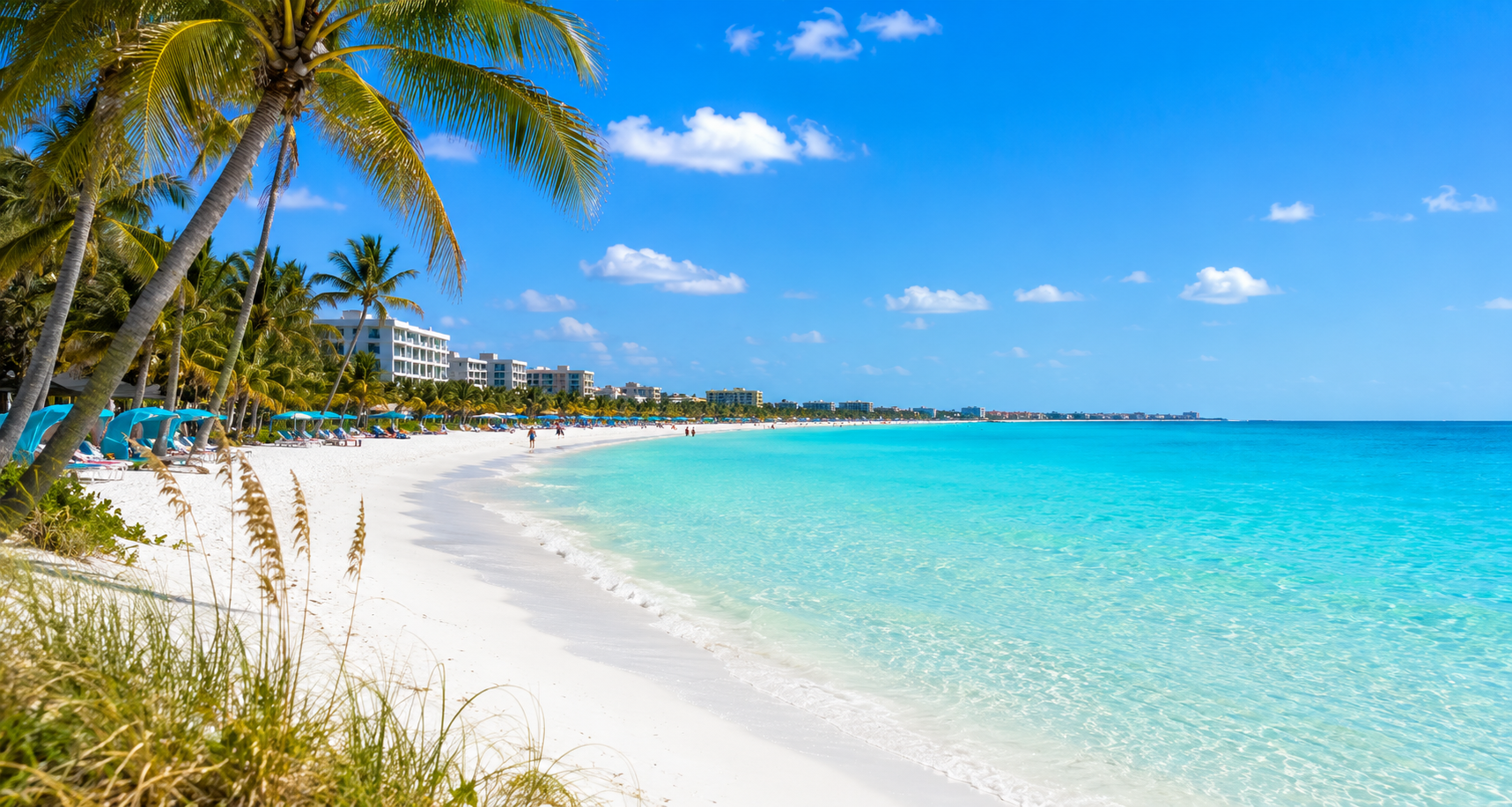 Bright Florida beach with white sand and turquoise Gulf water