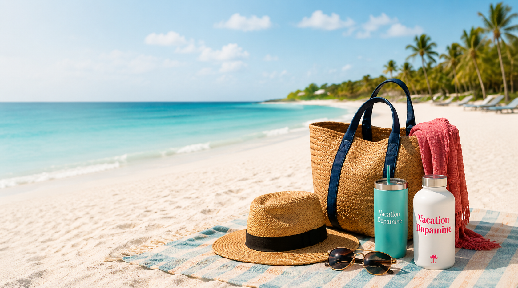 Florida beach packing essentials arranged for vacation