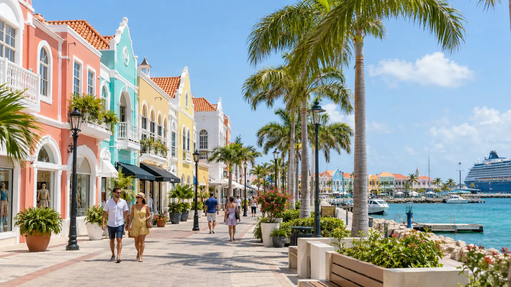Representative colorful Oranjestad waterfront