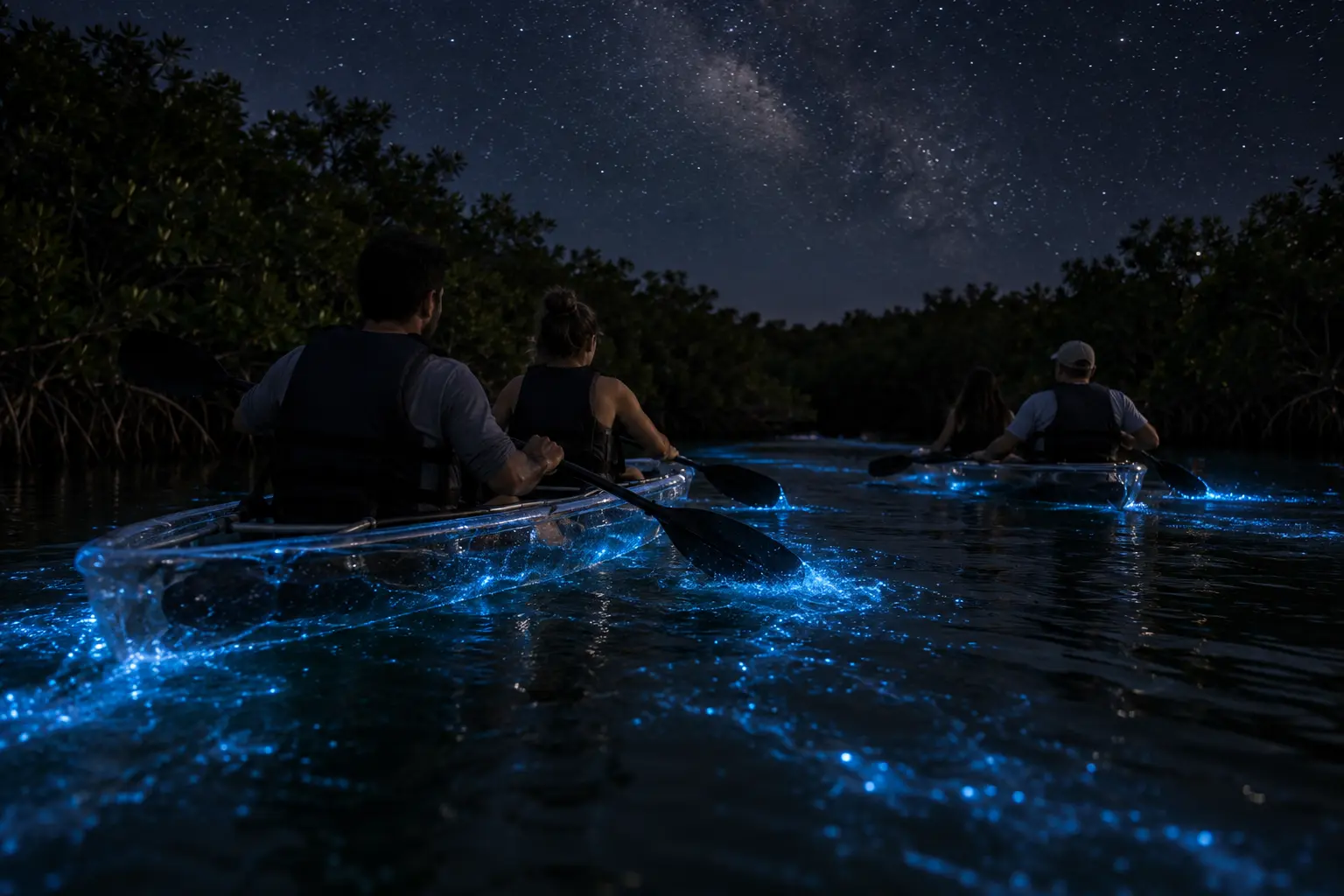 Representative nighttime bioluminescent bay kayak on Vieques
