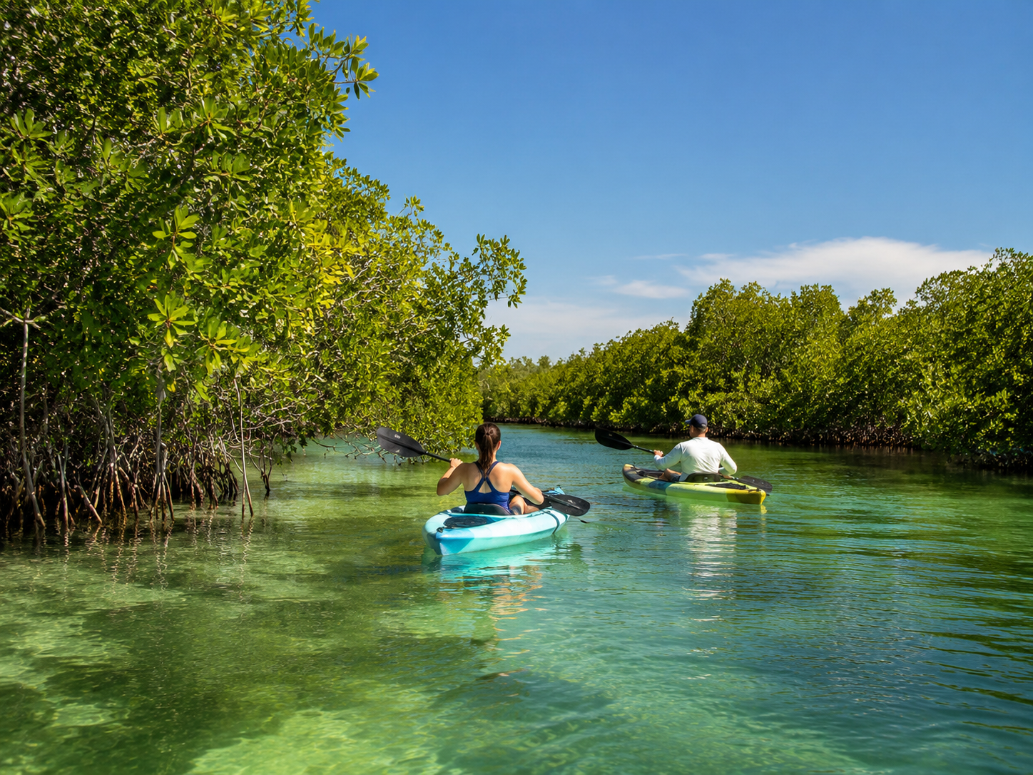 Couple kayaking in Florida mangroves